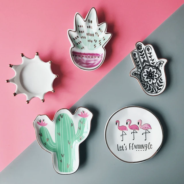 Cute Nordic Style Cactus Ceramic Jewellery Decoration Tray Plate