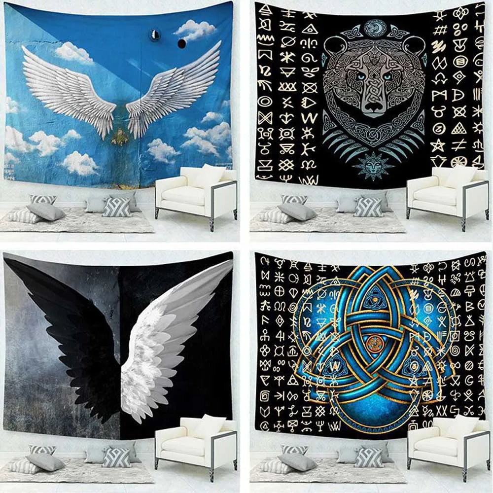 

Angel Wings Mandala Tapestry Wall Hanging Hippie Home Background Cloth Beach Yoga Mat Bedroom Blanket Mural Carpets Decoration