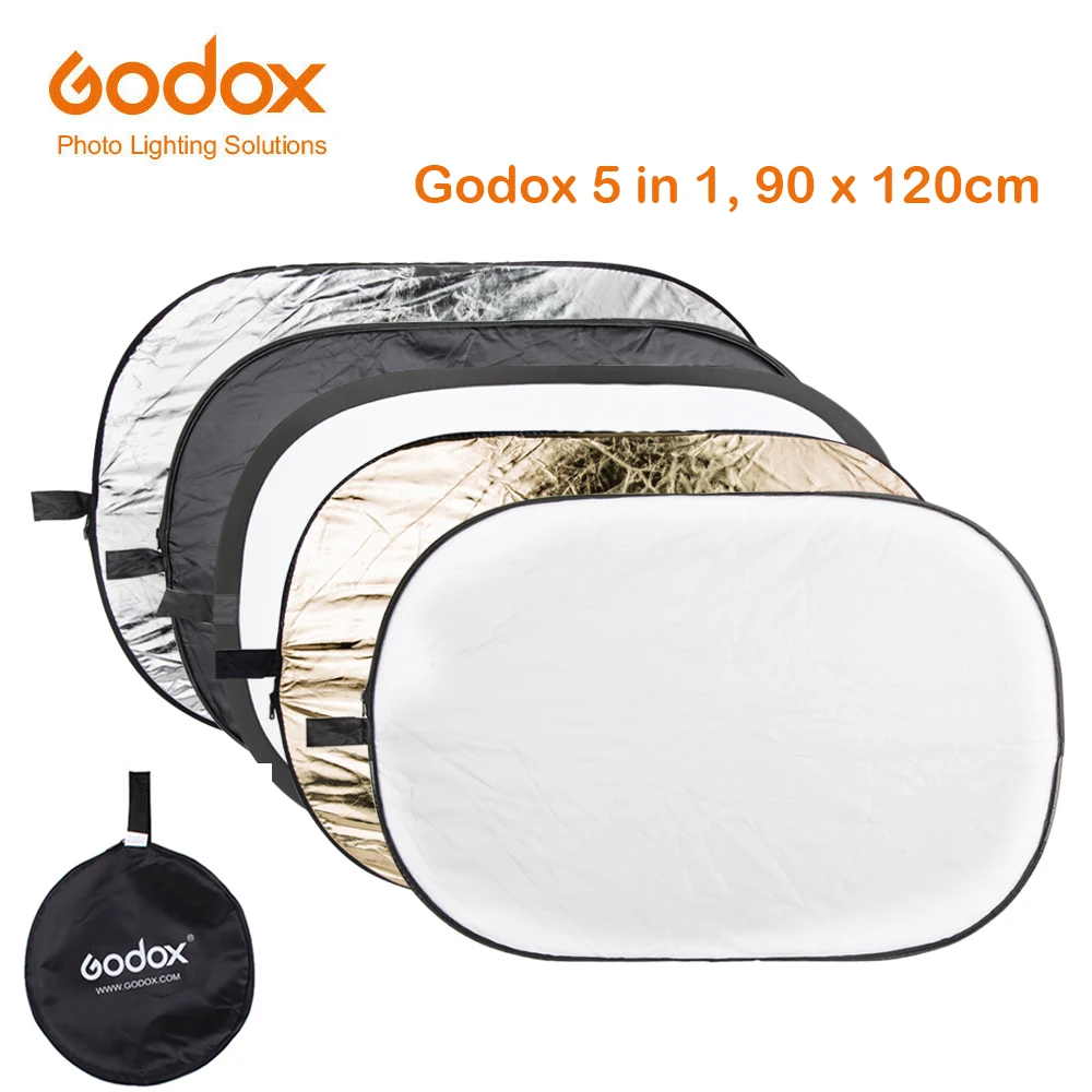 Placa de Fundo 5 em 1 Godox Retângulo Redondo Refletor Dobrável Iluminação Difusor Disco Preto Prata Ouro Branco 90*120cm Mod. 1352591 - Image 4