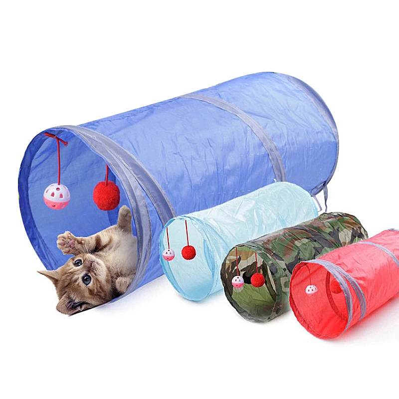 Туннель для кошек, игрушка для животных, туннели и камеры, дизайн глазок, Складные 2 отверстия с колокольчиками, играйте забавно, 7 цветов, сложенная игрушка
