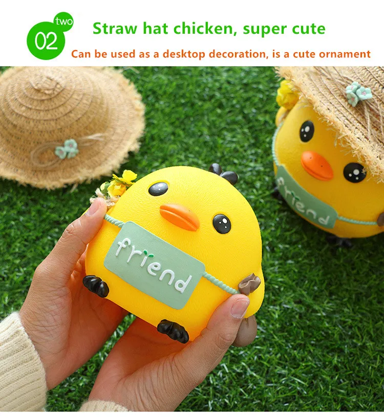 New doll chicks piggy bank creative children's gift cartoon straw hat chicken gelatin piggy bank ornaments ornament artwork