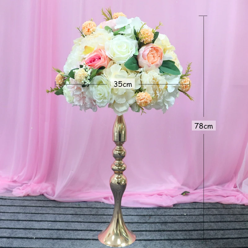 JAROWN Artificial Rose Flower Row Flower Ball Wedding Centerpieces Candle Stick Flower Stand Hydrangea Silk Fake Flowers Home Decor (91)