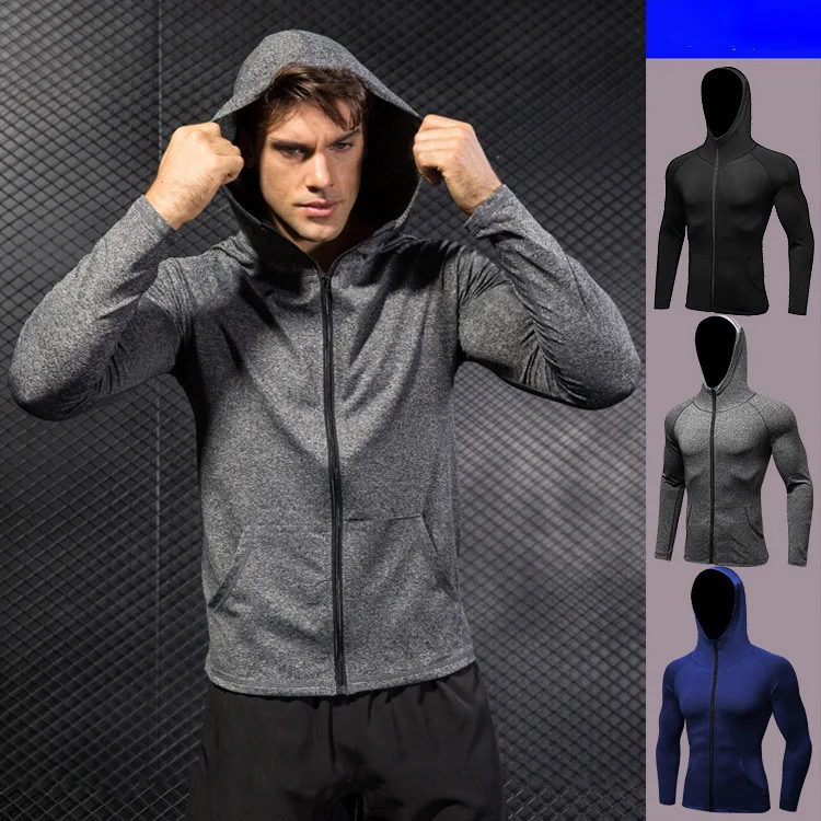 

Autumn winter PRO sports jacket Men Fitness running Cycling workout coat long sleeves Hooded Zipper coat quick-drying Sweatshirt