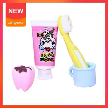 

4pcs / Set New Fashion Creative Toothbrush Tooth Shaped Supplies Gift Escolar Cute Stationery Pupils Kid Rubber Eraser Pape V0O7