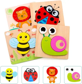 

Wooden Puzzles for Toddlers Kids Montessori Toy Preschool Learning & Educational Puzzles 4 Animal Patterns for Boys and Girls
