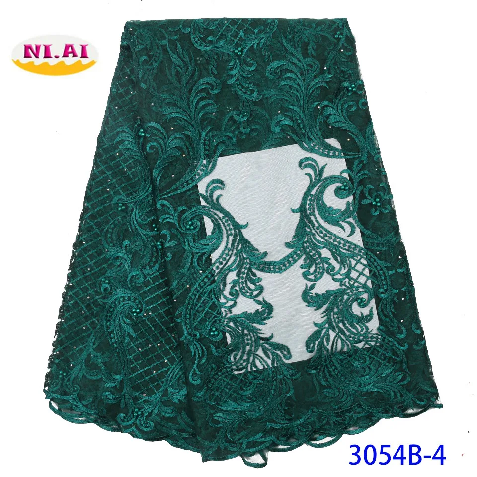 NIAI зеленая африканская вышитая бисером кружевная ткань высокое качество кружевной материал нигерийский Тюль кружевная ткань для свадебного платья XY3054B-4