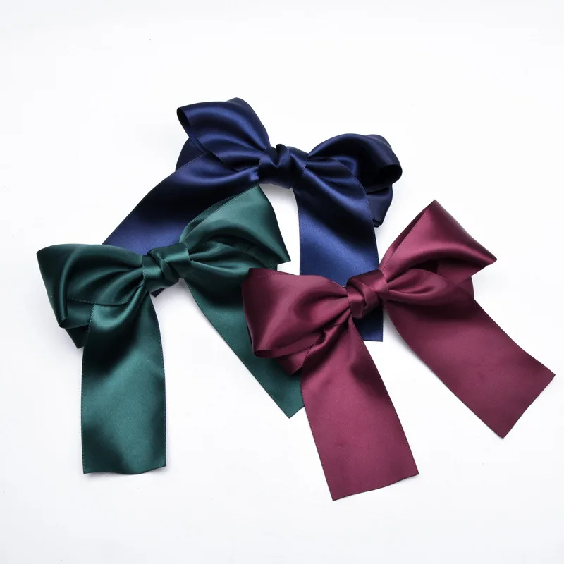 Wholesale 20pcs/Fashion Big Satin Fabric bow French Barrette Hair clips for Women hair accessories hair bands Christmas headwear