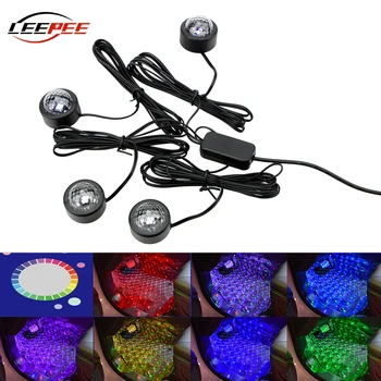 

LEEPEE Car LED Atmosphere Lamp Interior Foot Floor Lights Universal Ambient Lamp Music Sound Control Normal Lights RGB 4 In 1