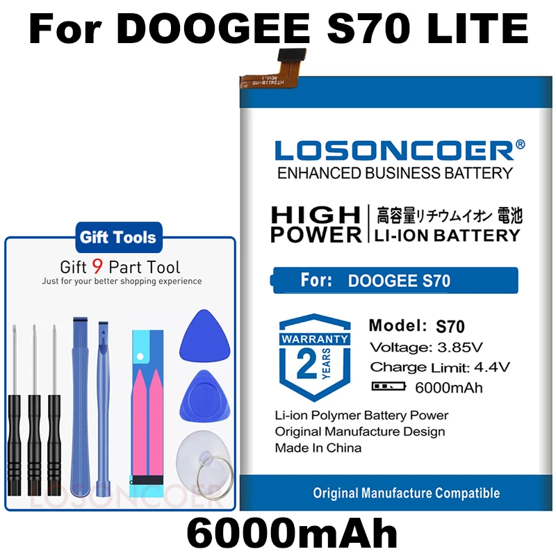 LOSONCOER S70 6000 мАч новейшее производство батареи Для DOOGEE S70/S70 Lite батареи для смартфонов+ Бесплатные инструменты