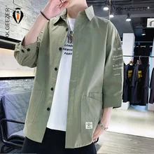 Мужская рубашка с рукавом три четверти, лето, хлопок,, свободная, повседневная, уличная рубашка, смокинг, формальная, не мнется, рубашка