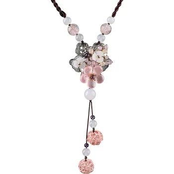 

Freeshipping Fashion Romantic Jewelry Necklace Long Necklace Pink Style For Ladies Decorations Pendants Flower Choker Jewelry