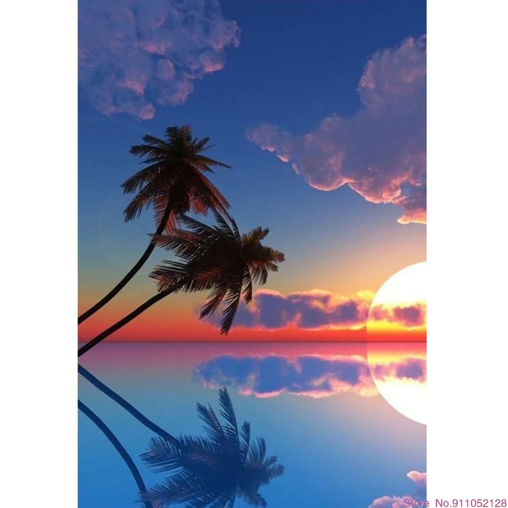 Diamond Painting Round Drill 5D Cross Stitch Reflection Coconut Tree Craft Home Decoration Kits Art | Дом и сад