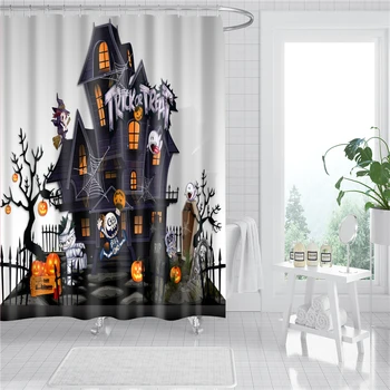 

Halloween Pattern Bathroom Shower Curtains Mildew Proof Cartoon Prints 3d Bath Screen Home Decor Bathtub Horror Curtain DW365
