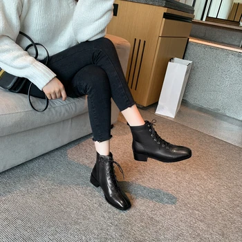 

Spring and Autumn 2020 new fashion leather thin boots Martin boots women's trendy all-match motorcycle boots X414