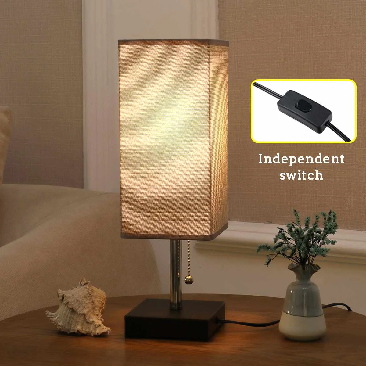 

E26 Modern Square Vintage Fabric Lamp Shade with Iron Base Table Desk Bed Light Cover Holder Lampshades Home Bedroom Art Decor