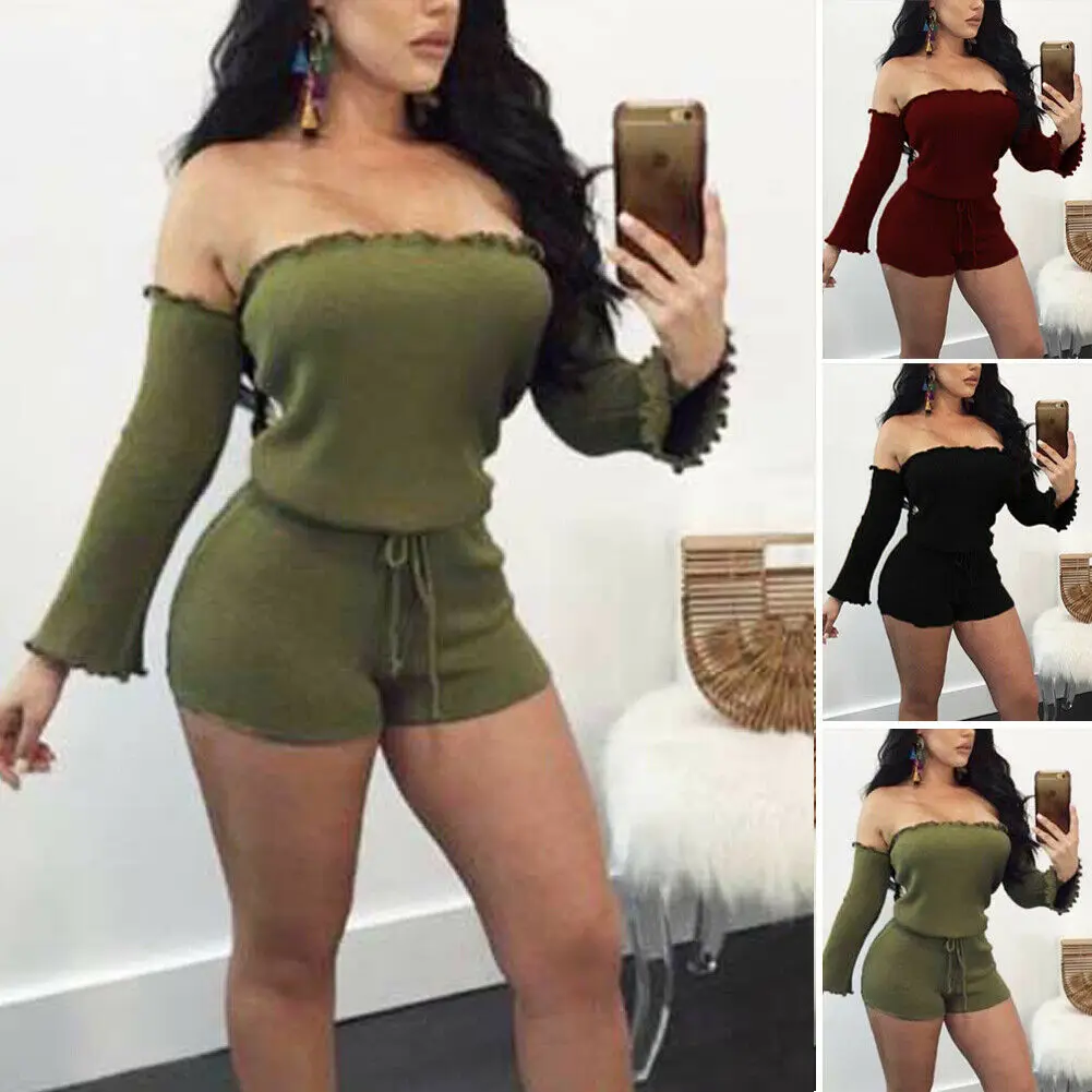 

Fashion Jumpsuit Womens Romper Off Shoulder Bodycon Bandage Solid Sexy Party Cocktail Club Jumpsuit