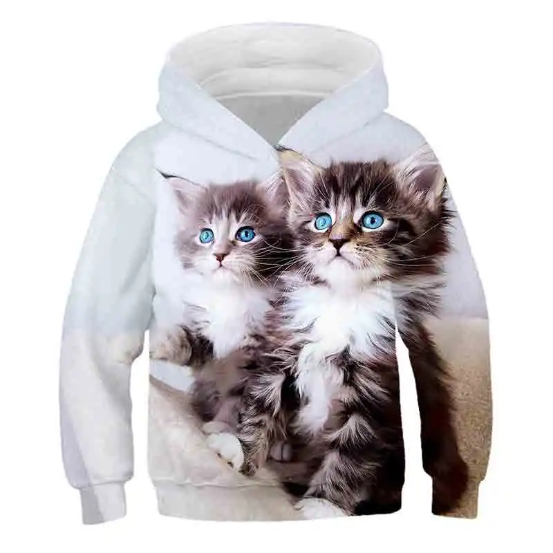 Cat Hoodies For Teen Girls Cropped Sweatshirt 3D Children Outwear Anime Hoody Summer Hooded Baby Clothes Boys Pullover 4-14Years hoodie for baby boy Hoodies & Sweatshirts