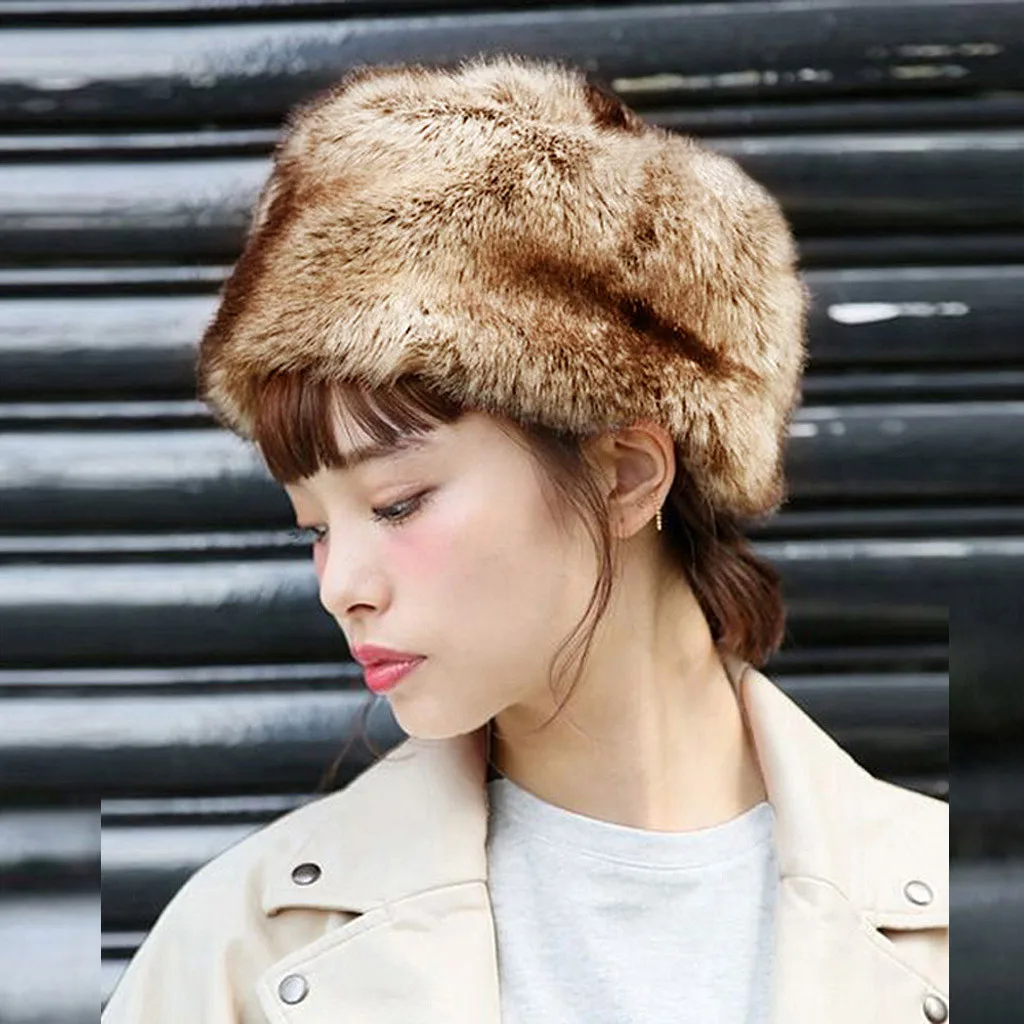 

Windproof Plus velvet warm Khaki Faux Fur Headgear Snow women's fur hat Cap Fashion Women Winter Hat Keep Warm czapki zimowe #2