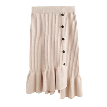 

Women Knit Skirt Irregular High Waist Skirts Hip A Word Skirt Spring Autumn Fishtail Wool Skirt