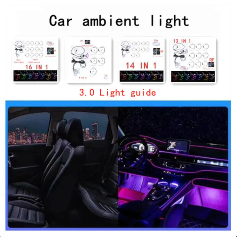 Car Ambient Light  Universal RGB LED 3.0 Car Interior Decor Fiber Optical Strip Light by App Control Decorative Atmosphere Lamps