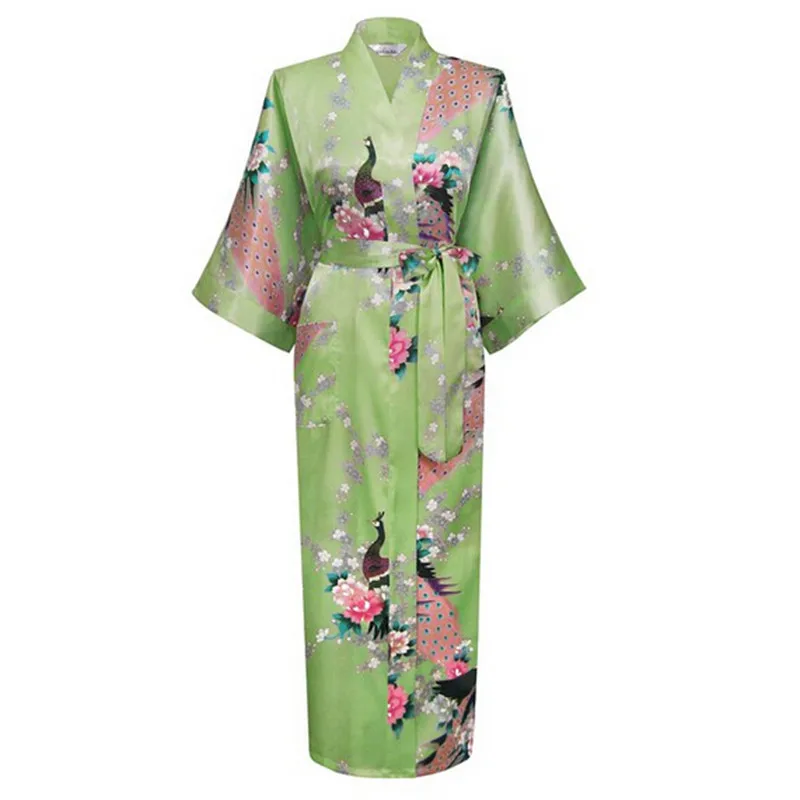 Лидер продаж, розовые женские халаты из искусственного шелка, кимоно юката, китайское женское сексуальное белье, Цветочная Пижама, большие размеры S M L XL XXL XXXL - Цвет: Зеленый