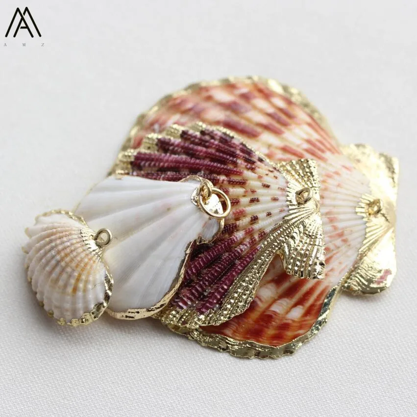 

10PCS/Lot Wholesale,Boho Scallop Shell Jewelry Pendants Connector,Gold Edges Big Shell Women Pendants DIY Making FC-04