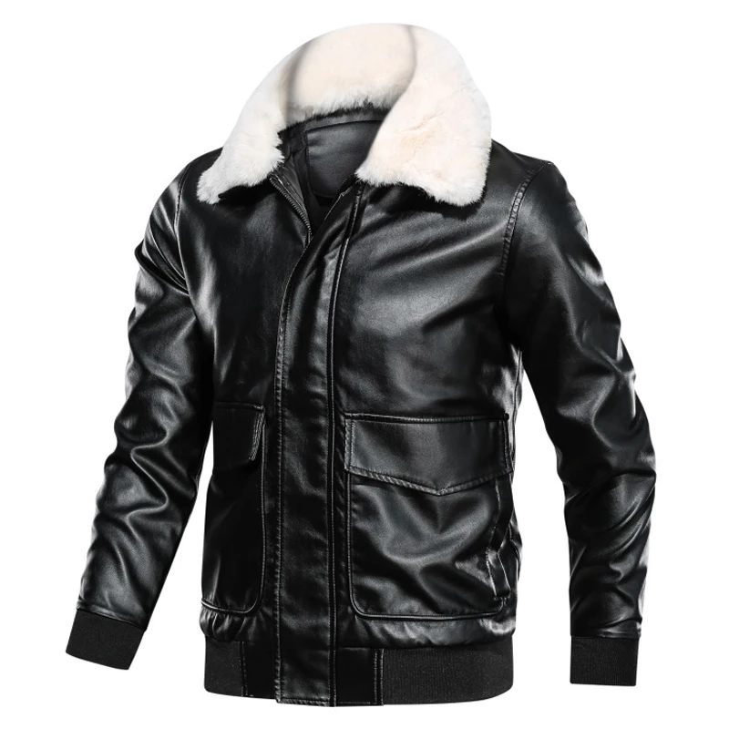 

Men's PU Jacket Motorcycle Autumn Winter Male Lapel Detachable Fur Collar Coat Brand Clothing S280