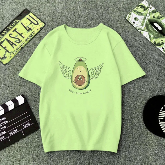 

Korean Casual Funny Avocado Printed Female T-shirt Cotton Summer Short Sleeve 2019 Green Small Fresh Tops Tees Girls Streetwear