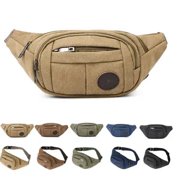 

Casual men's waist bag Solid canvas fanny pack portable strap chest bag purse 2019 new