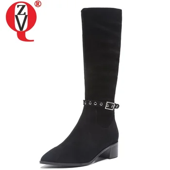 

ZVQ 2019 winter new warm knee high boots outside comfortable pointed toe zipper buckle women shoes drop shipping size 33-43