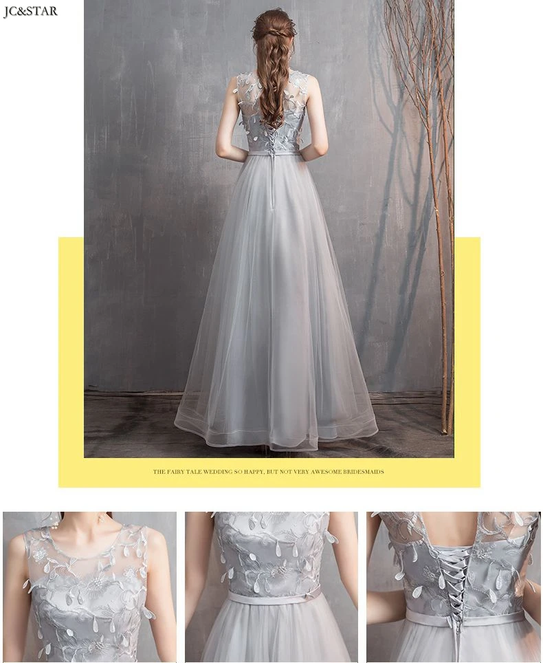 Abito damigella new lace star 4 style A Line grey bridesmaid dress long vestido dama de honra wedding guest dress Plus size