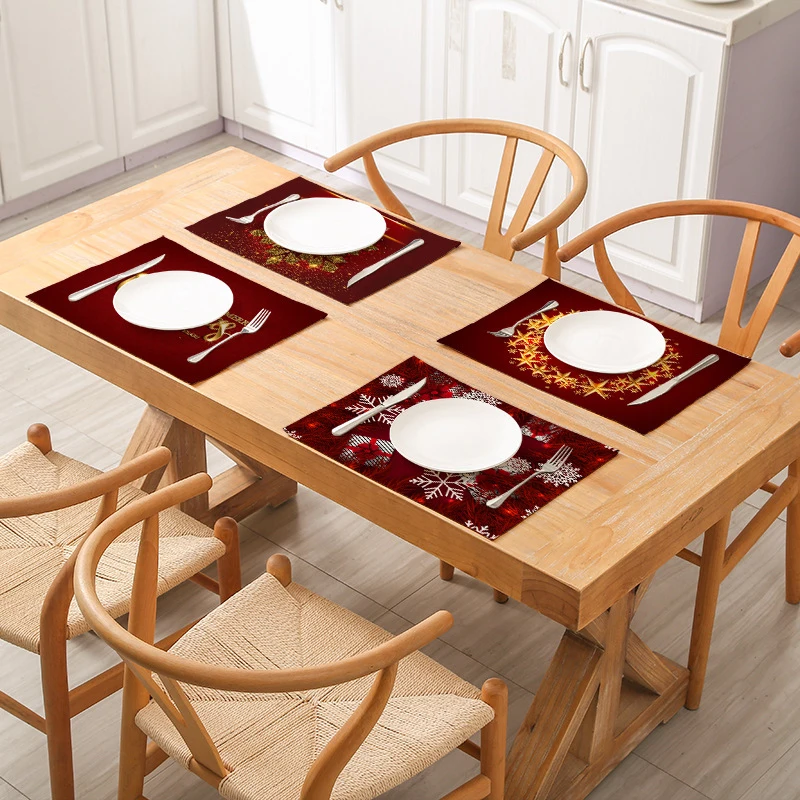 

Christmas Cotton Linen Dining Table Placemat Fashion Rectangle Anti Slip Tableware Pad Coaster Coffee Tea Mat For Home Decor