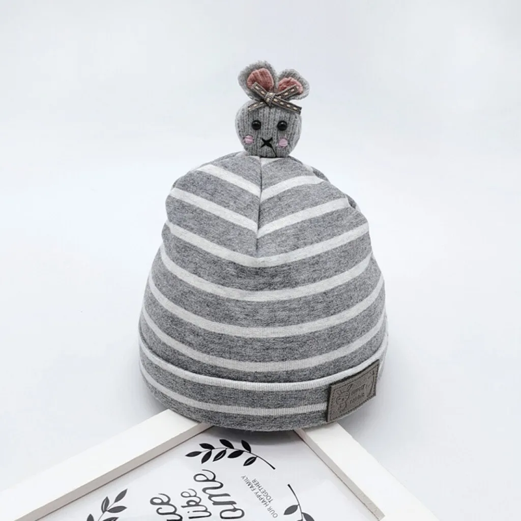 Baby hat autumn and winter thick warm striped cartoon bunny hat Thicker Warm Childs Kids Soft Newborn baby Boys Girls Toddler