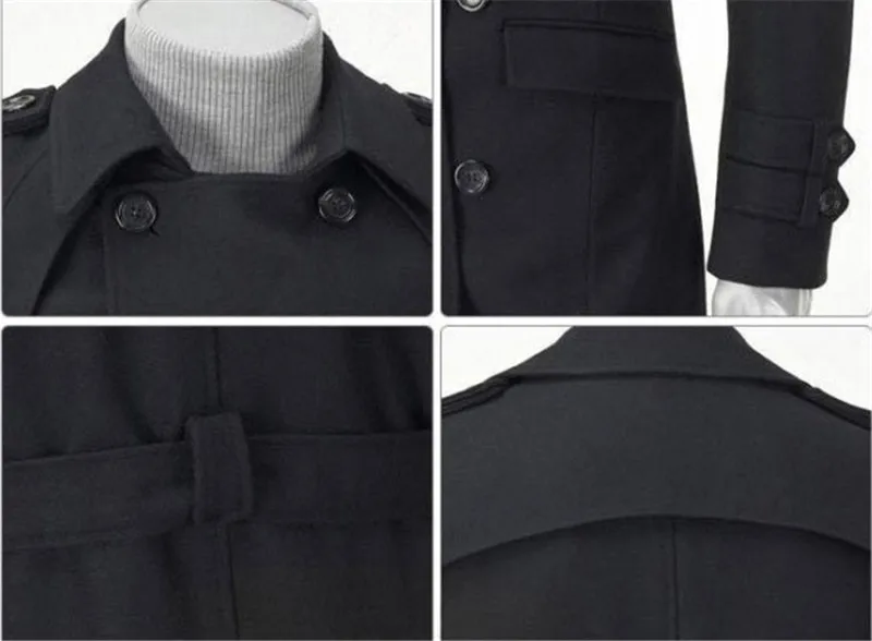 Casual Men Jacket Men's Jackets Double Platoon Buckle Clothing Men Long Coat Belt Double Breasted Trench Coat M-3XL