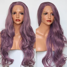 Модные фиолетовые светлые длинные волнистые синтетические передние кружевные парики для женщин 26in свободные части натуральные парики из волос для вечерние