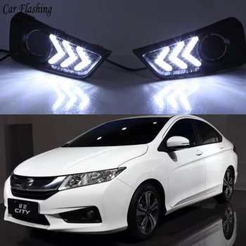 

Car Flashing 1 Set 12V ABS LED DRL Daytime Running Light With Yellow Turn Signal Lamp For Honda City 2015 2016 Daylight AUTO