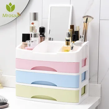 

Cosmetic Drawer Makeup Organizer Makeup Storage Box Container Nail Casket Holder Desktop Sundries Storage Case with Mirror