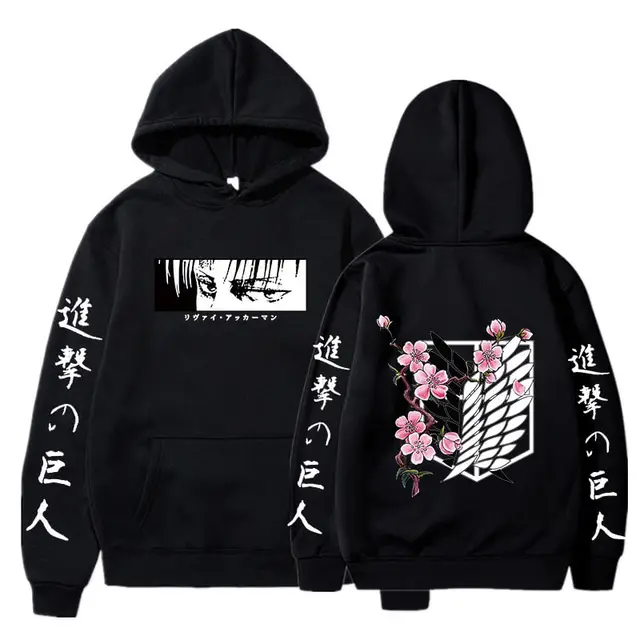 Attack On Titan Hoodie Japanese Anime Hingeki No Kyojin Graphic Sweatshirt Pullover Casual Hooded Streetwear Tops Unisex Black5