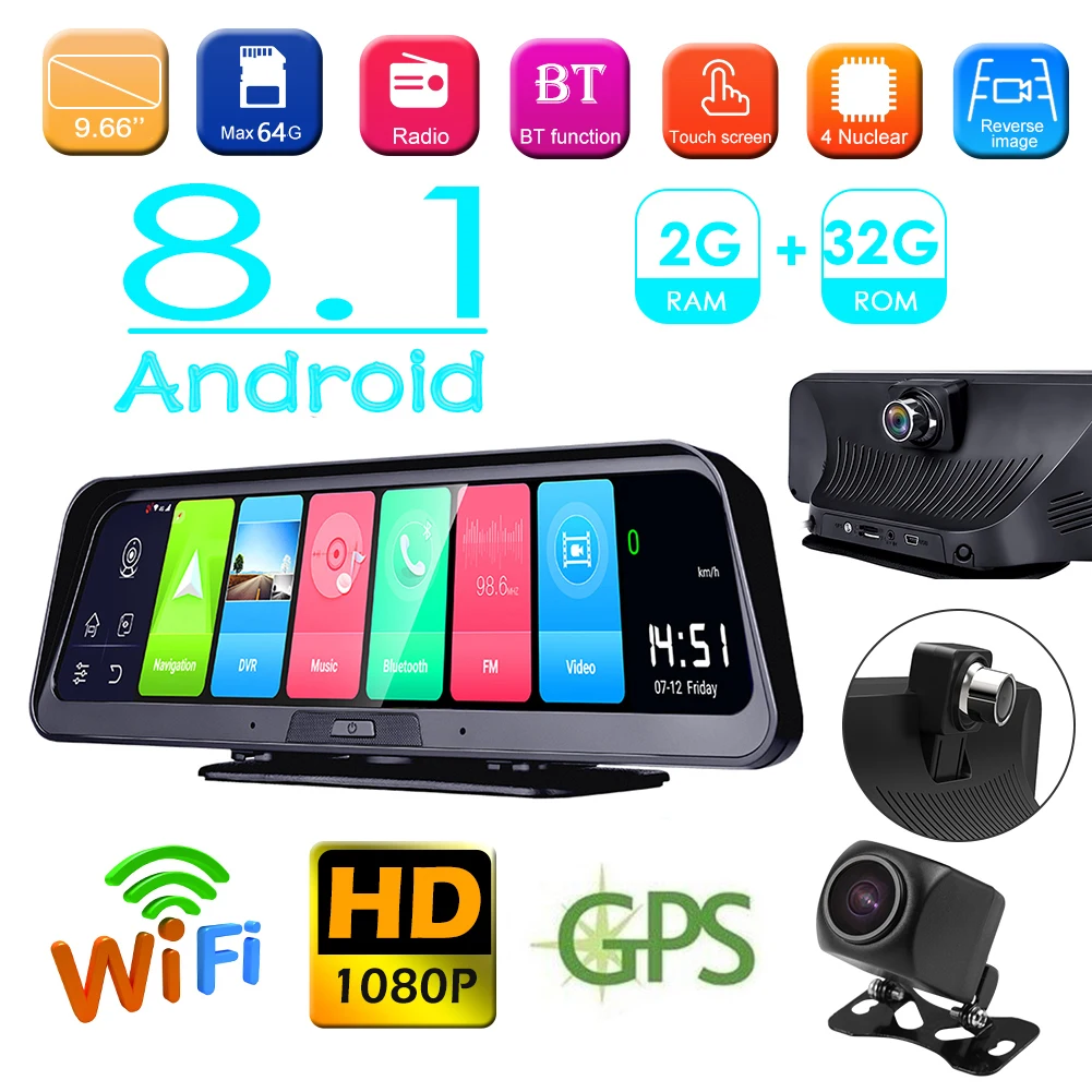 Android 8,1 Автомобильная DVR камера 9,66 дюймов приборная панель камера 4G WiFi ADAS GPS навигация видеорегистратор ночного видения с камерой заднего вид... Android 8,1 Автомобильная DVR камера 9,66 дюймов приборная панель камера 4G WiFi ADAS GPS навигация видеорегистратор ночного видения с камерой заднего вид...