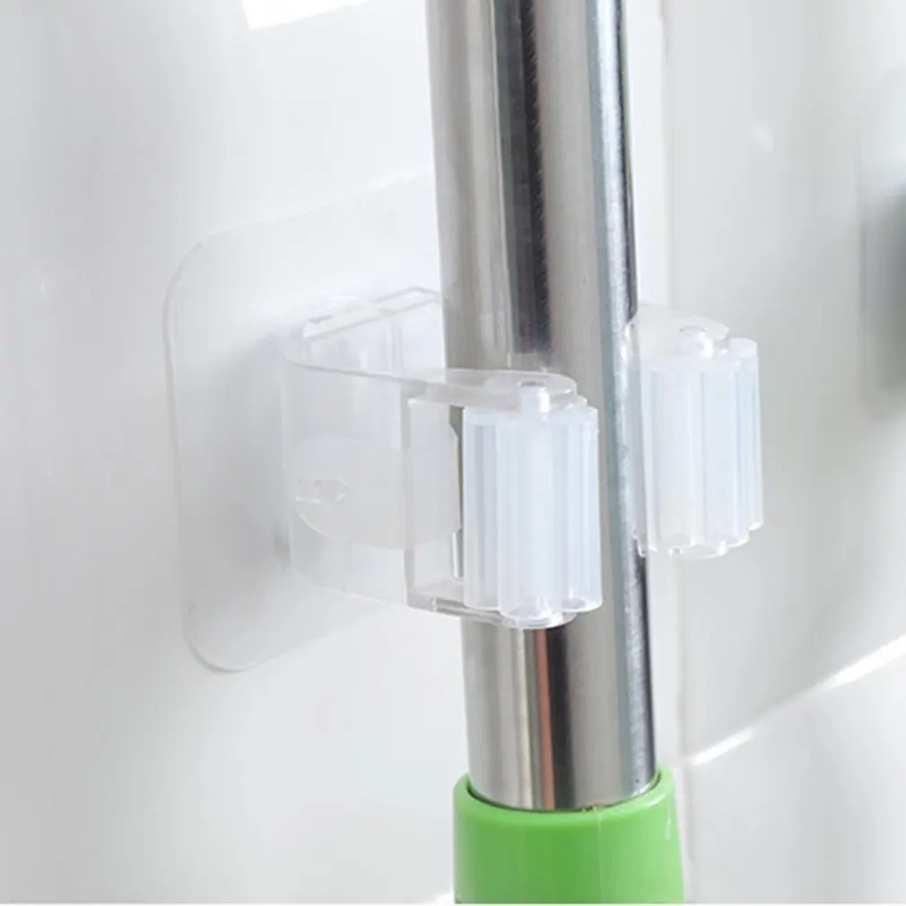 Non Punch Adhesive Wall Mounted Mop Holder Storage Broom Hanger Clip Seamless Mop Hook Bathroom