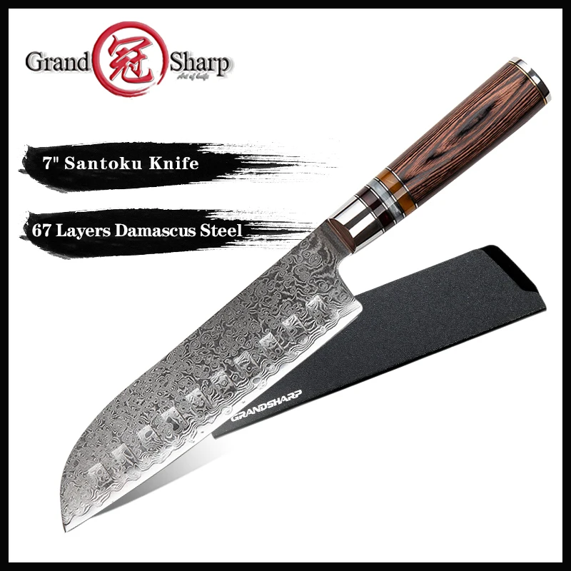 Нож шеф-повара сантоку Grand sharp 7 дюймов кухонные ножи японская Дамасская стальная