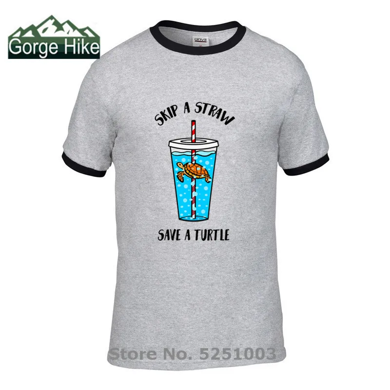 Мужская пластиковая футболка Skip A Straw Save Turtle Экологичная из пластика для защиты от