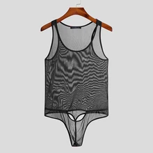 INCERUN Comfortable Homewear Men Sexy Leisure See-though Bodysuits Sleeveless Jumpsuit Male Solid Breathable Romper S-5XL 2021