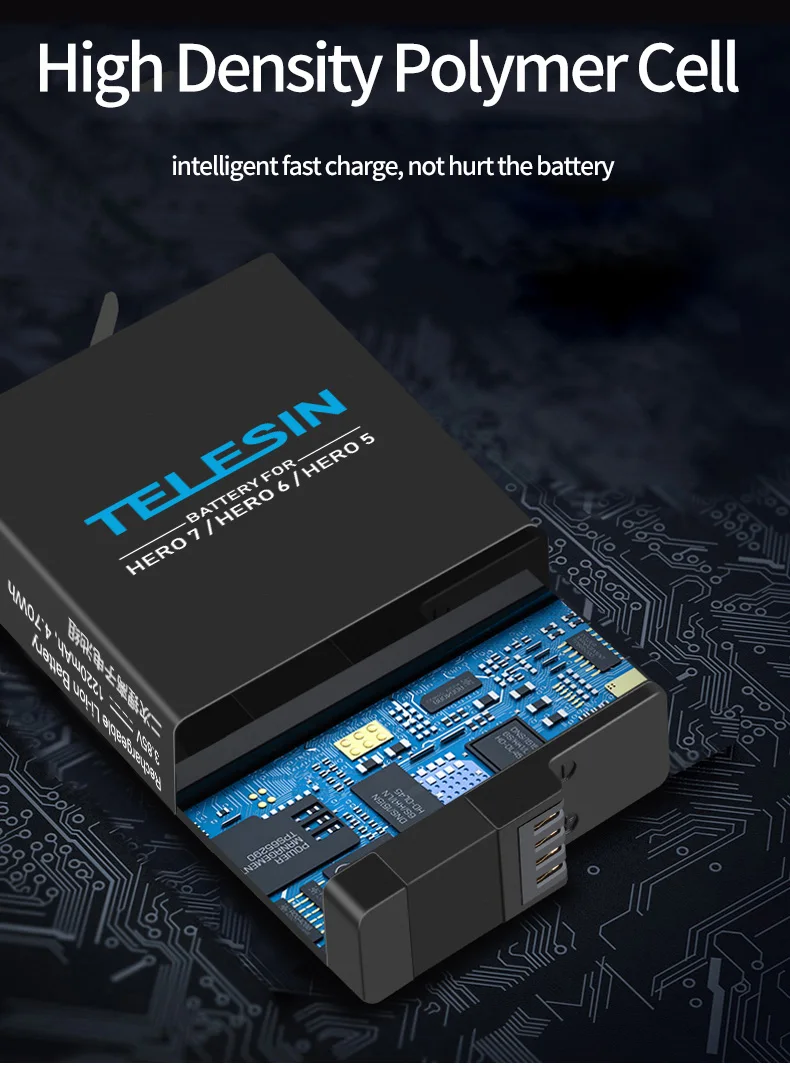 TELESIN 3 Way Батарея Зарядное устройство и 2 Батарея комплект зарядным устройством с заменой Батарея для GoPro Hero 5 Black герой 6 черного цвета 7 8 черный