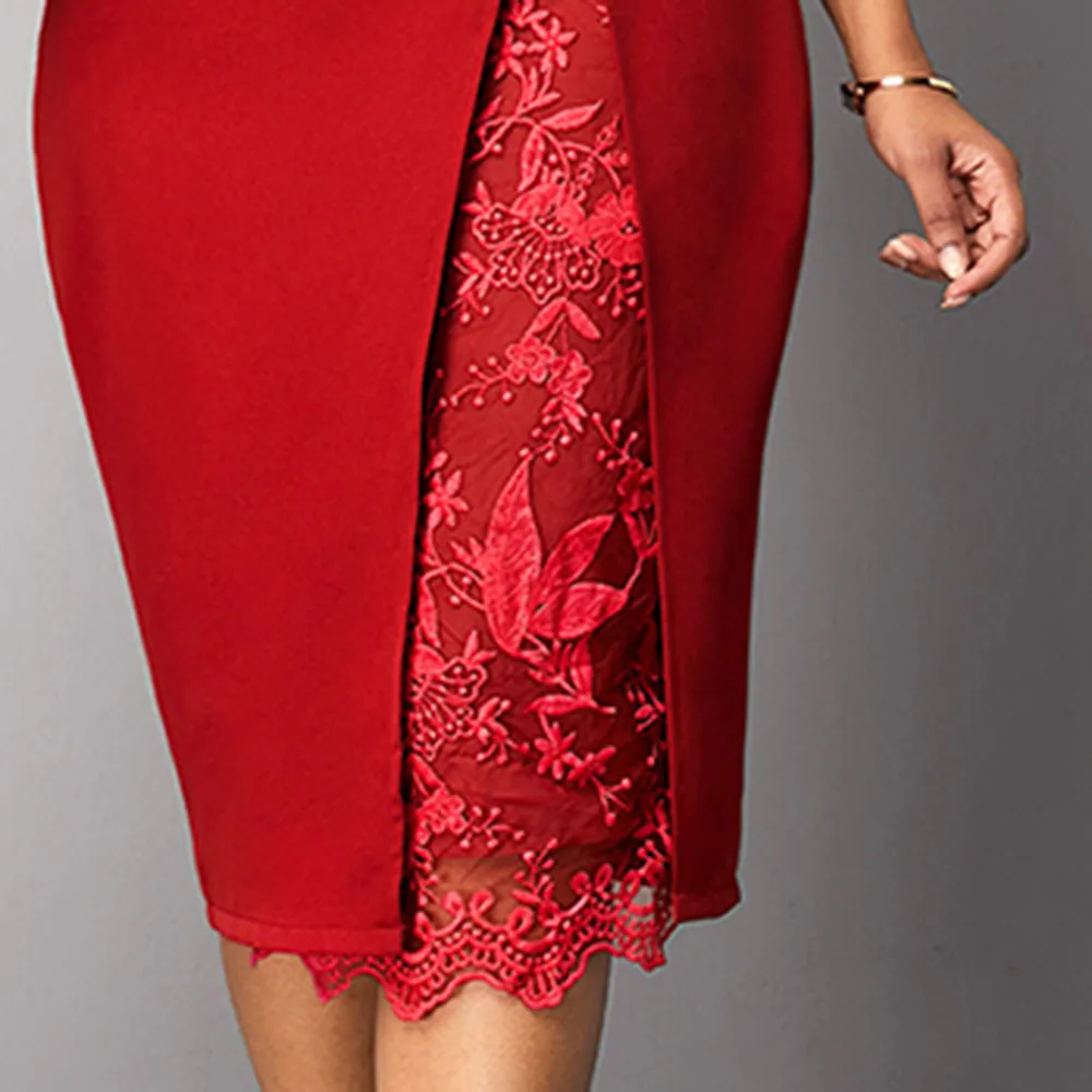 Красное коктейльное платье размера плюс с круглым вырезом и рукавами 3/4, кружевное платье русалки длиной до колен для свадебной вечеринки, вечернее коктейльное платье для ночного клуба