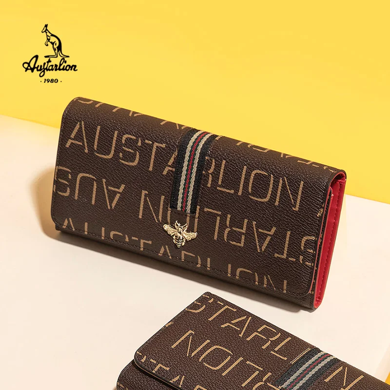 

Women Clutch Genuine Leather Wallet and Female Purse Portomonee Clamp For Phone Bag Card Holder Handy Passport Holder AUGTARLION