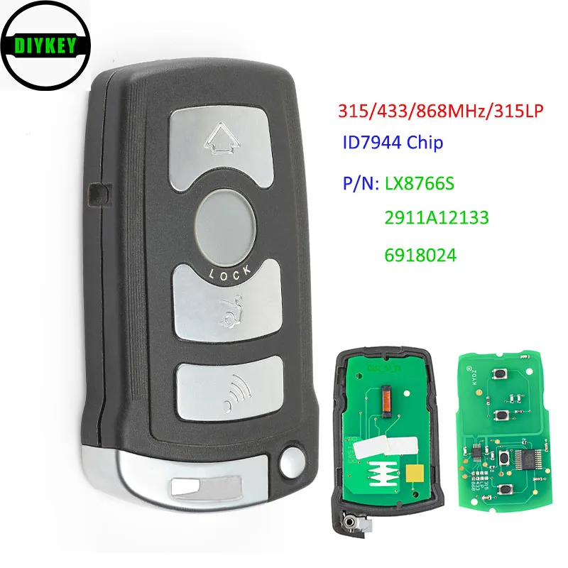 

4 кнопки дистанционного ключа DIYKEY для BMW 7 серии 740 750 760 i Li xDriv 868 МГц/433 МГц/315 МГц/315LP с чипом ID7944 P/N: LX8766S