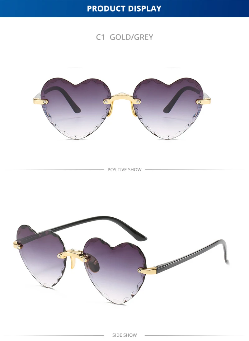 big sunglasses for women HOOBAN 2020 Fashion Heart Shape Women Sunglasses Brand Designer Lovely Rimless Sun Glasses For Female Vintage Pink Ladies Shades round sunglasses
