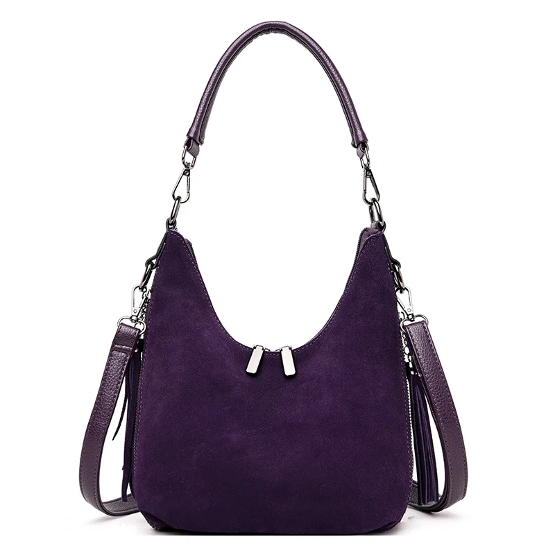 Vfemage Ladies Bag Suede Leather Handbags Women Luxury Shoulder Bags High Quality Elegant Female Tassel Crossbody Bag Sac a Main - Цвет: Purple