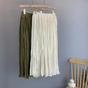 

Women's Pleated Chiffon Maxi Skirt High Waist Beige Green Skirts